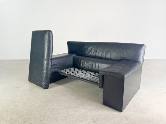 Image 1 of Original Knoll Brigadier two-seater leather black Cini Boeri 1980