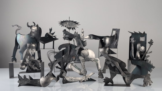 Image 1 of Sculptural Group "After Picasso" in Metal, Guernica Tribute, Late 20th Century