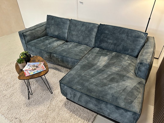 Image 1 of Blue velvet corner sofa 255x160 cm