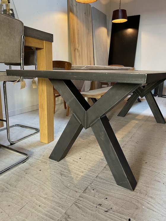 Image 1 of Herringbone dining table. Oak.