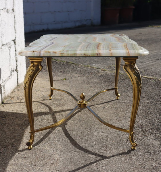Image 1 of French Vintage Onyx Marble and Brass Coffee Table-Big Cocktail Table-Rare Lounge Table- Regency Style-70s