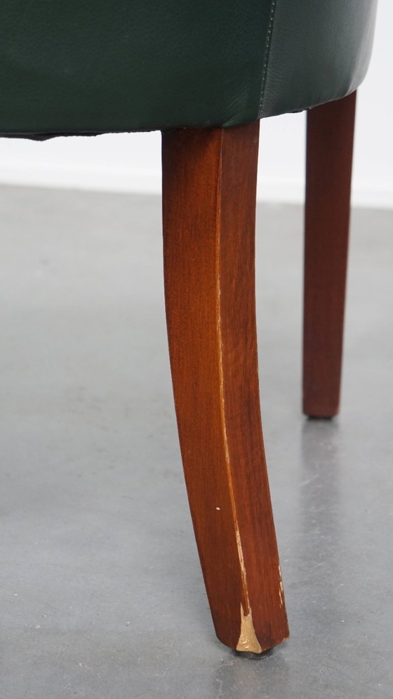 Image 1 of Beistell-/Ess-/Bürostuhl aus grünem Rindsleder und Holz im englischen Stil