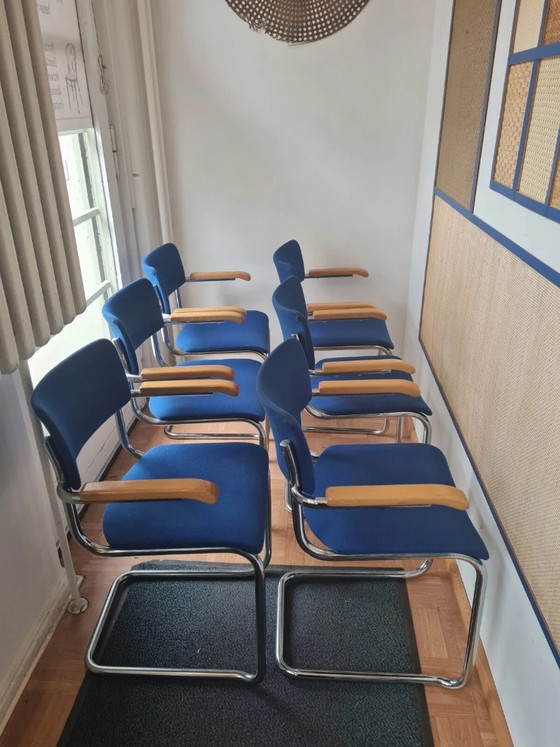 6 Poltrone Cantilever Thonet S 43 originali di Mart Stam – blu, impilabili – Sedie da pranzo, Textile (photo 5 of 5)