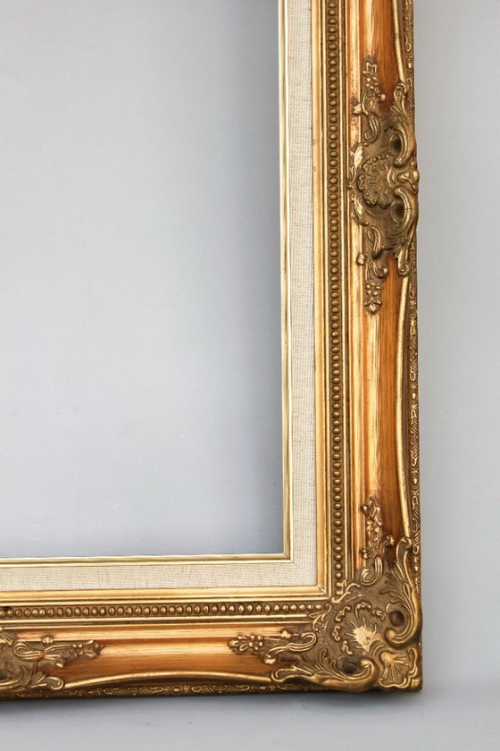 Image 1 of Antique Baroque wooden frame, patinated with gold leaf, handmade, Louis XVI style. Baroque frame for a painting, mirror, etc.