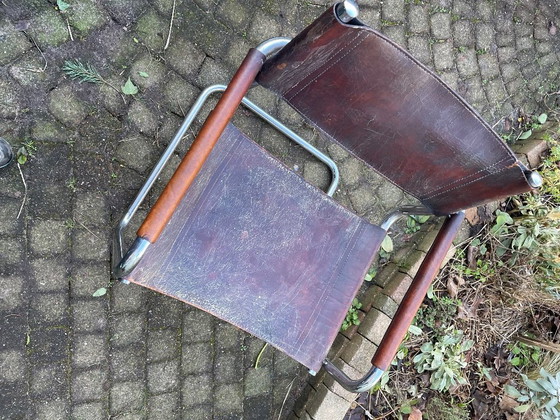 Image 1 of 2 sedie tubolari in pelle marrone - vintage e di design - da restaurare