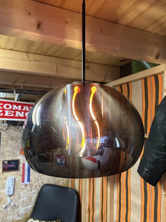 Image 1 of Lampada a sospensione vintage anni '70, stile spaziale, grigio-arancio