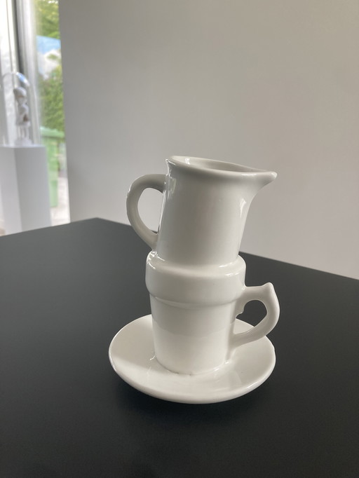 Modern vase made of stacked tableware