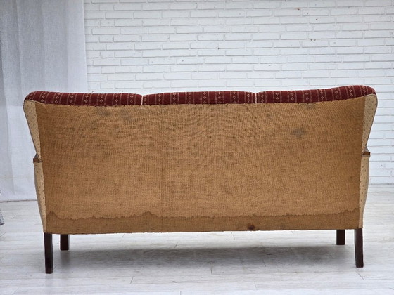 Image 1 of 1960s, Danish 3-seater sofa, red furniture wool, beech wood.
