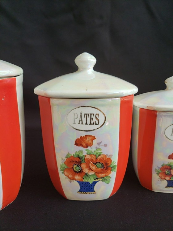 Set of 5 Vintage 1950s Kitchen Spice Jars, Kitchen accessories, Ceramic, Multi Color (photo 2 of 8)