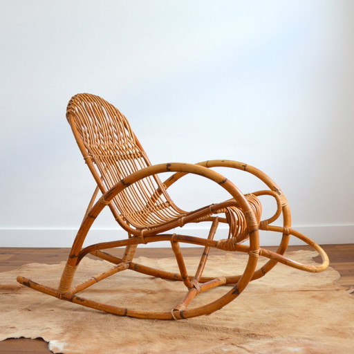 Rocking chair / Fauteuil à bascule en rattin Rohe Noordwolde années 50 / 60