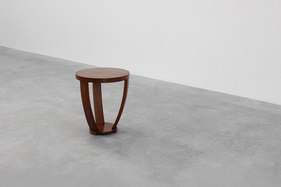 Image 1 of Art Deco side table in wood and chess style veneered top, France ca. 1940