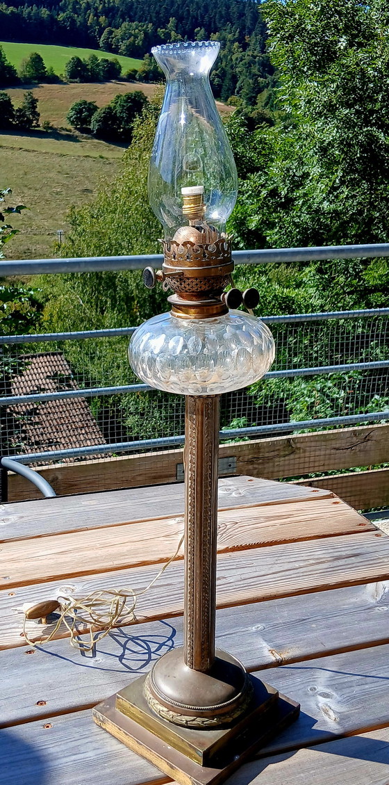 Image 1 of Grande lampada ad olio Baccarat ? Cristal Bronze Et Regule 77cm XIX Ème