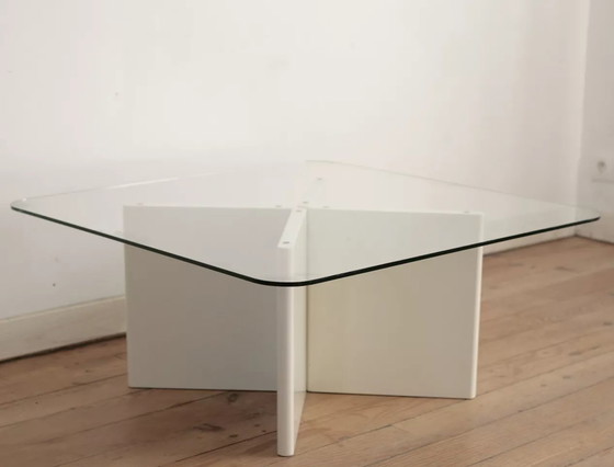Image 1 of Table Basse Bois Laqué et Dalle de Verre