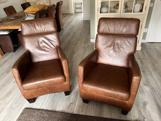 Image 1 of Two brown leather armchairs for sale
