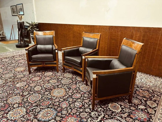 Fauteuil Art Déco Classique Noir Haut, Cuir, Art Deco (photo 4 sur 20)