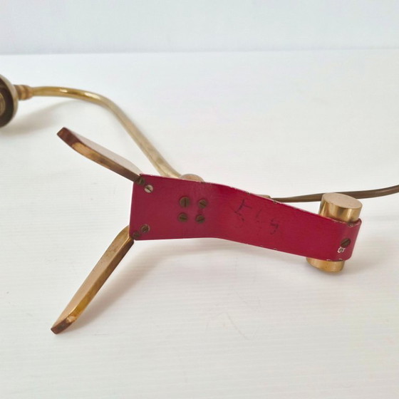 Image 1 of Vintage 1950s Adjustable Table Lamp, Brass and Steel, Red Lacquered, 1950s