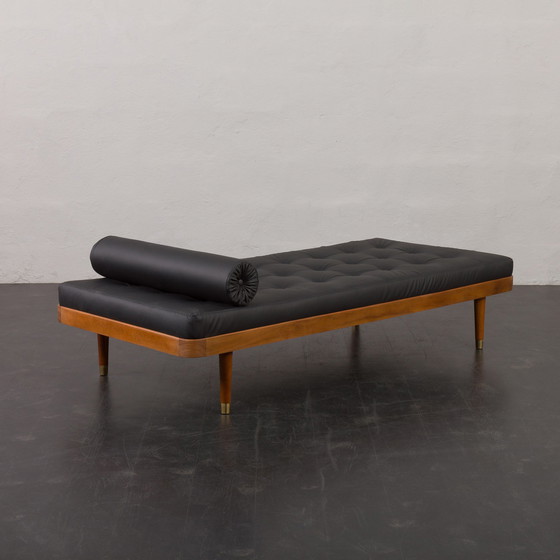 Image 1 of Teak en zwart lederen daybed van Horsens Møbelfabrik, 1960