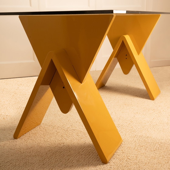 Image 1 of Lacquered & Glass Dining Table / Desk