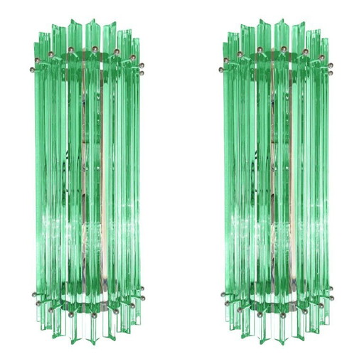 Paar moderne grüne „Wather Triedro“ Murano-Glas-Wandleuchten