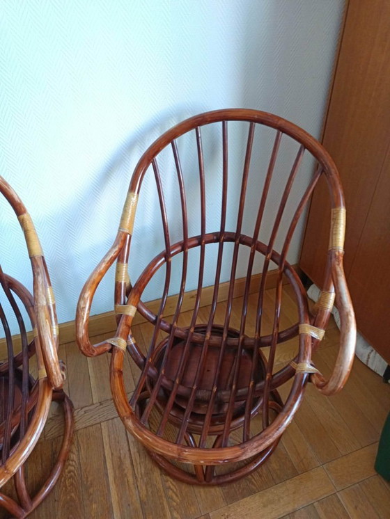 Image 1 of 2x swivel rattan armchairs 1970
