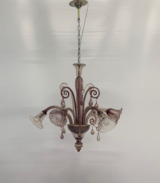 Vintage Murano chandelier attributed to Venini, rare purple color, 1930, Italy