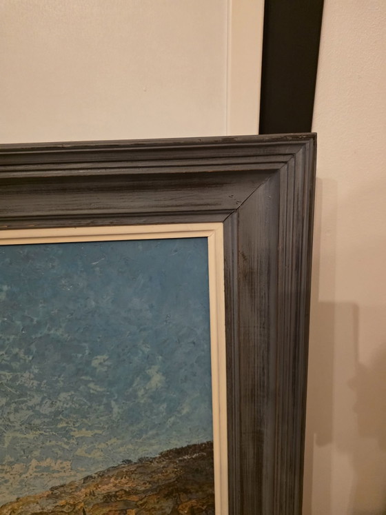 Paesaggio costiero mediterraneo suggestivo, J. Keustermans (1967), Arte, Legno, Tela, Blu (foto 12 di 15)