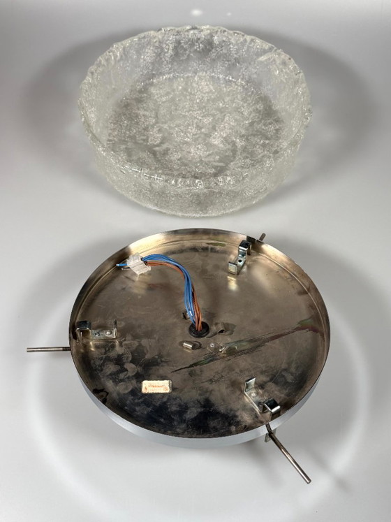 Image 1 of 1960s/70s Lamp, Light, Ceiling Light, Flush Mount Ice Glass, Hillebrand 60s