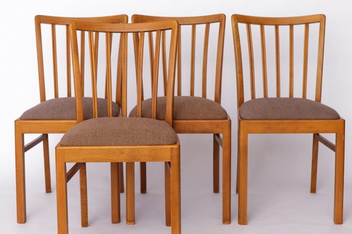 Set of 4 Mid-Century Beech Dining Chair by Stöss, Germany, 1950s–60s – Grey Upholstery, Vintage Wooden Side Chair