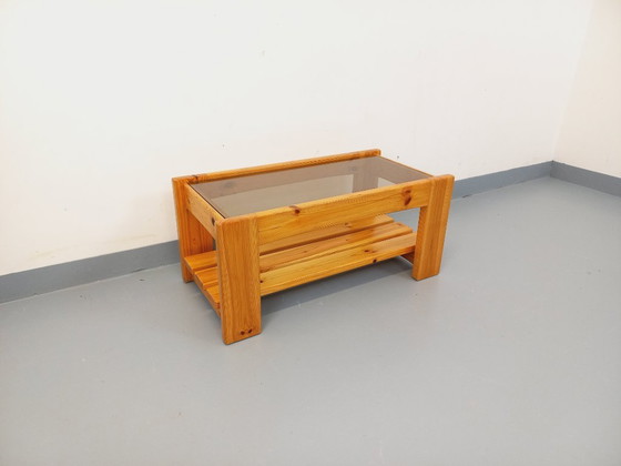 Image 1 of Vintage coffee table in pine and smoked glass from the 70s/80s