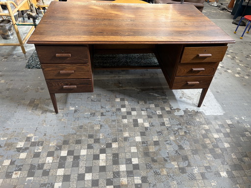 Vintage massief eiken bureau, 6 lades 