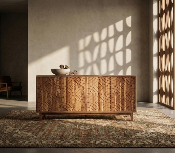 Image 1 of Luxe Japandi dressoir | Handgecarveerd acaciahout | 188 cm