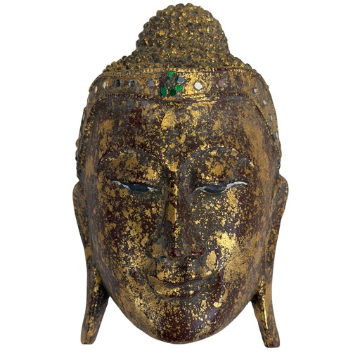 19e-eeuws Birmaans Verguld Houten Boeddha Voorhoofd – Ava Stijl (20.5 cm)