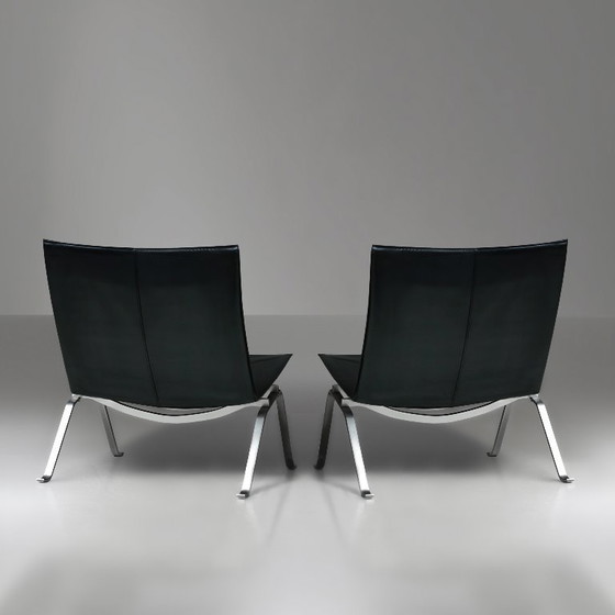 Image 1 of Coppia di Poul Kjaerholm PK22 vintage in pelle nera per Kold Christensen degli anni '60