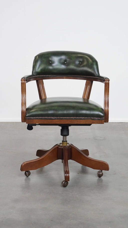 Chaise de bureau Chesterfield en bois et cuir Green Beef