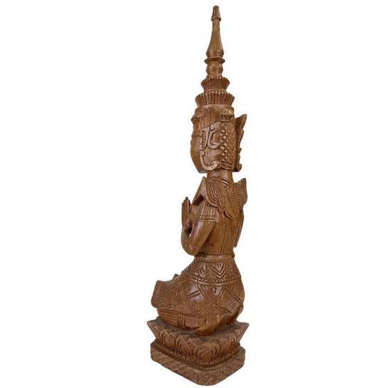 Paire de Gardiens Tephanom Thaïlandais Vintage - 51 cm - Bois de Teck Massif Sculpté à la Main - circa 1960 (photo 6 of 24)