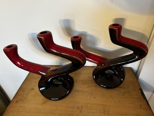 Pair of Ceramidi ceramic candlesticks from the 60s