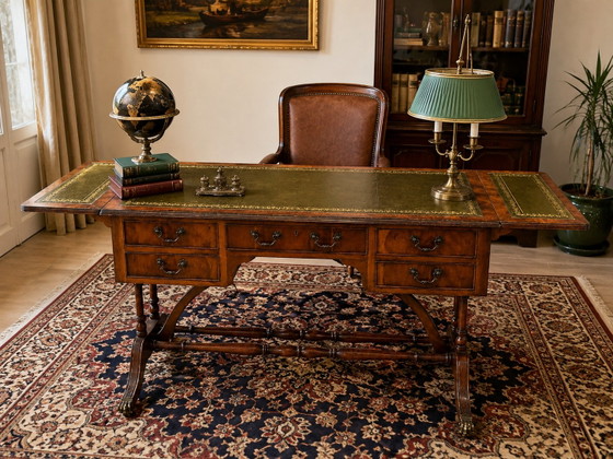 Double-Sided English Mahogany Desk with Extensions – Wood, Leather (photo 11 of 11)