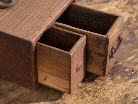 Antica scatola di legno giapponese con cassetto – Periodo Meiji–Taishō (c.1890–1920) – Armadi contenitori (photo 35 of 40)