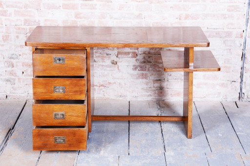 Restored Art Deco Writing Desk, J. Halabala, UP Zavody, Oak, Beech, Czech, 1930s – Jindřich Halabala, bureau (photo 2 of 12)