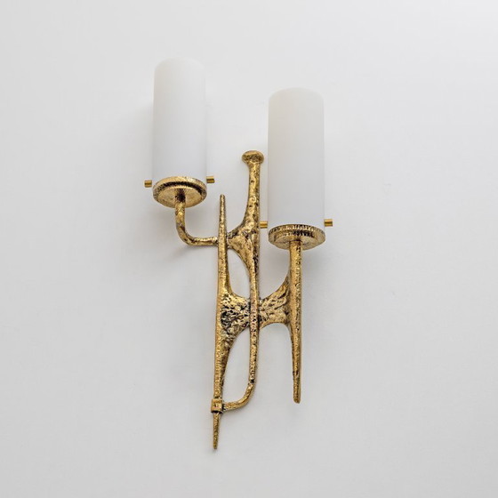 Image 1 of Coppia di sconsigliere brutaliste da parete in bronzo e vetro di Murano di Felix Agostini, anni '90