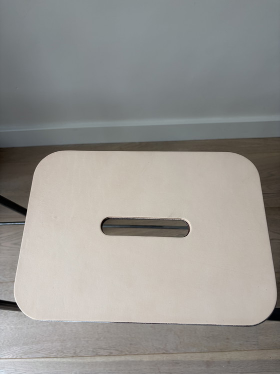 Image 1 of Frama ADAM stool | raw steel | natural leather | H65 | bar kruk