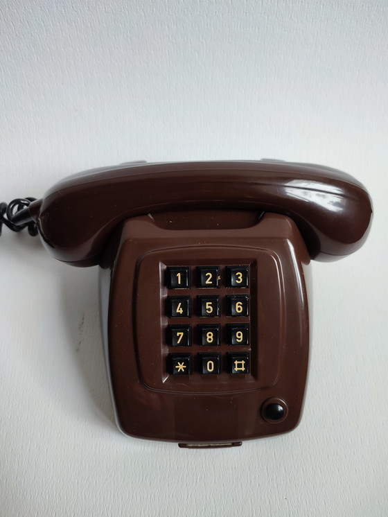 Image 1 of Phone PTT Brown Mocca Vintage Retro Pushbutton '70s Seventies