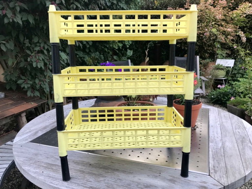Fifties pastel yellow plastic modular kitchen rack LL