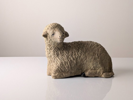 Image 1 of Pair of Large Stucco Sheep Sculptures, Early 20th Century, Farm Animals