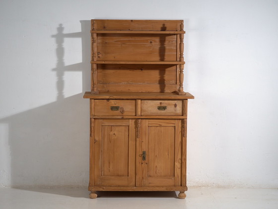 Antique pine kitchen dresser – Rustic European cupboard with shelves – circa 1940 – Storage cabinet, Metal (photo 30 of 40)