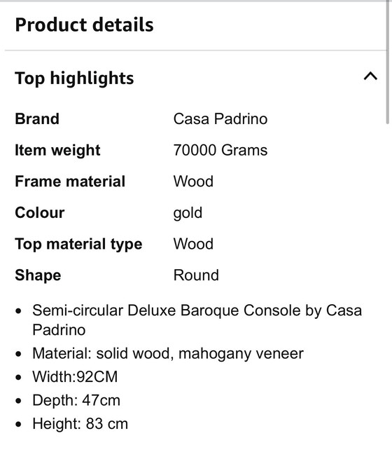 Image 1 of Consolle di lusso barocca Casa Padrino marrone/oro 92 x 47 x H. 83 cm
