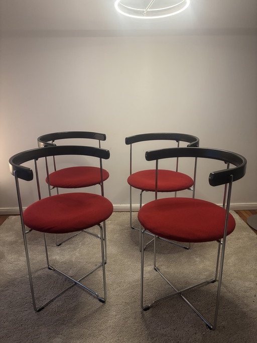 Juego de 4 sillas de diseño vintage Soley Kusch & Co, rojo/cromado.
