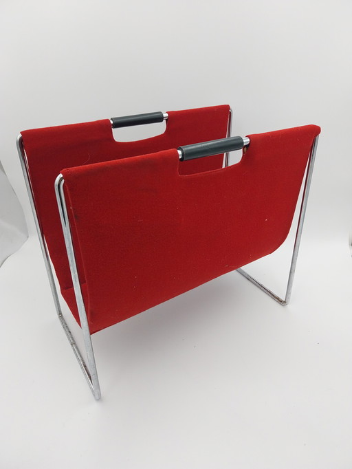1960s Brabantia magazine rack, red fabric