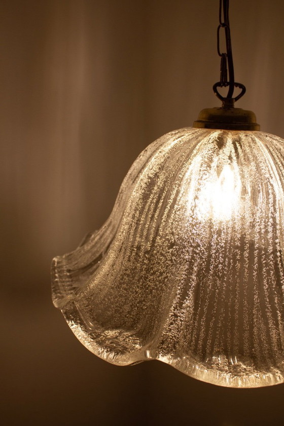Image 1 of 70s textured glass Massive pendant lamp