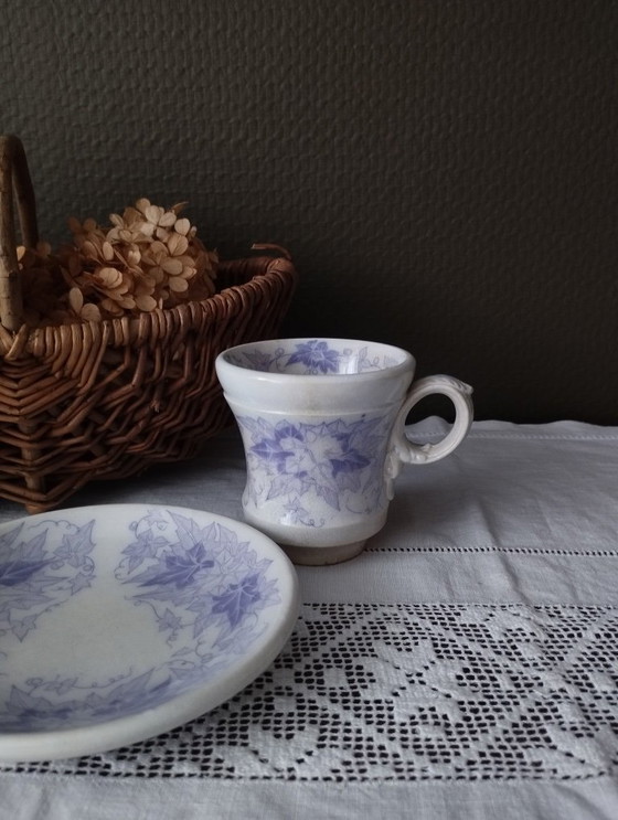 Image 1 of Taza y platillo brasero "Bryona" antiguo de Sarreguemines